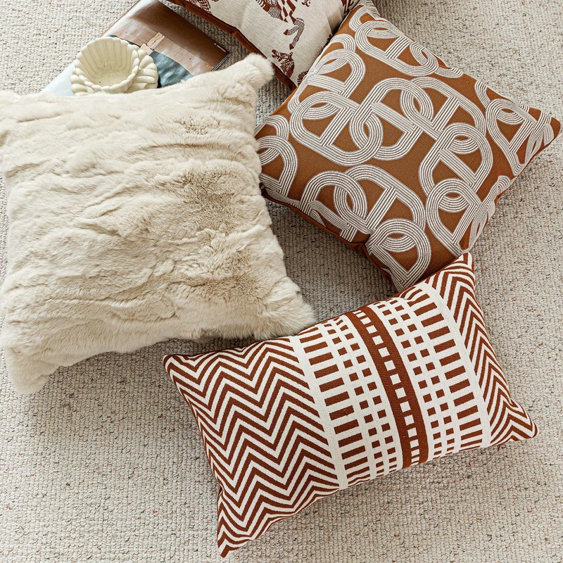Brown Geometric Pattern Pillow Cover Chenille Striped Cushion Cover Decorative
