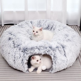 YUYAFN Plush Cat Tunnel with Cat Bed for Indoor Cats, Multifunctional Cat Donut Tunnel for Small Medium Large Cats Kitten Rabbit Puppies