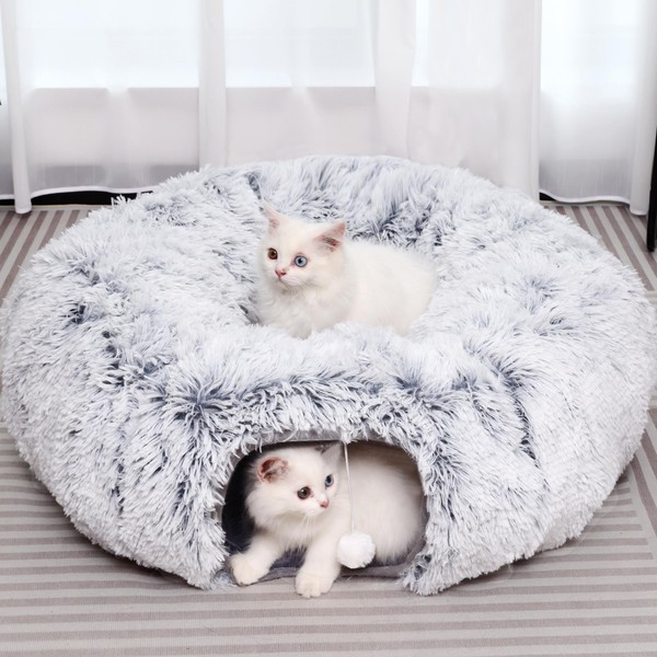 YUYAFN Plush Cat Tunnel with Cat Bed for Indoor Cats,