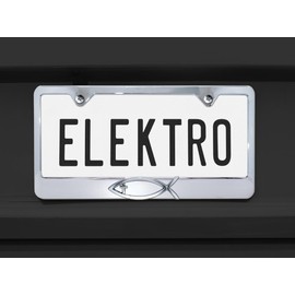 Elektroplate – Christian Fish Ichthys with Cross on Chrome All-Metal Standard Size Premium 3D License Plate Frame Tag Holder for Cars/SUVs/Trucks Weather-Proof Automotive Accessory