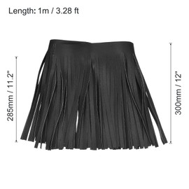 uxcell 1 Yard 12 Inch PU Faux Leather Fringe Trim Double Side Leather Sewing Tassel Fringe for DIY Sewing Dress Crafts Skirt Decoration, Black
