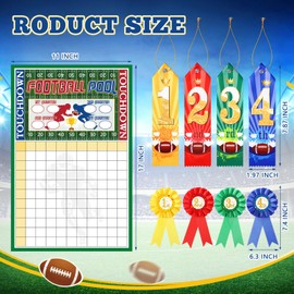 Hollowfly 14 Pcs Football Pool Game Set Including 6 Football Pool Poster and 8 Medal Award Ribbons 11 x 17 Inches Football Squares Pool Board for Football Game Party Supplies