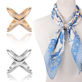GEEHUA 2Pcs Multipurpose Scarf Ring Buckle, X Shaped Silk Scarf Ring Clips Clasp Scarves Shawl Clips Buckle Clothing Wrap Holder for Women Girls Clothing Decoration (Gold+Silver)