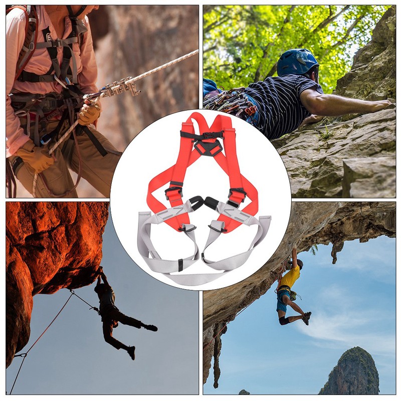 Red Gray Polyester Full Body Rock Climbing Harness Outdoor Protection