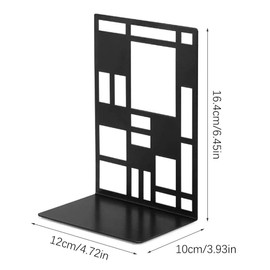 Hwtcjx Book Ends, Metal Bookends, Book Ends for Shelves, Non Skid No Rusting Book End, Unique Abstract Grid Designs Book Stopper for Home, Office, Library (Black, 1 Pair)