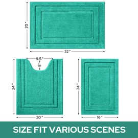 HOMEIDEAS Bathroom Rugs Sets 3 Piece, Super Soft and Absorbent Non Slip Microfiber Toilet Bath Mat with U-Shaped (Teal)