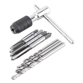 Tap Wrench Set, 4pcs Screw Taps + 1pc Bearing Steel M3-M6 T-Shaped Wrench + 4pcs 2.5mm 3.5mm 4.2mm 5.2mm Twist Drill Bits, Durable Threading Tapping Hand Tool Kit