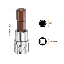 HARFINGTON 3pcs H7 Hex Bit Socket 1/4" Square Drive Metric S2 & CR-V Steel Socket Ratchet Wrench Bits, Silver Red