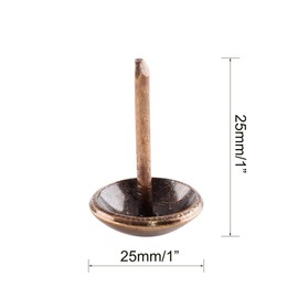 25mm(1inch) Round Large-Headed Nail, Red Copper Antique Upholstery Nails, Red Copper Furniture Tacks for Furniture Cork Board Wooden Furniture Decorative DIY Projects 30Pcs (Red Copper, 1")