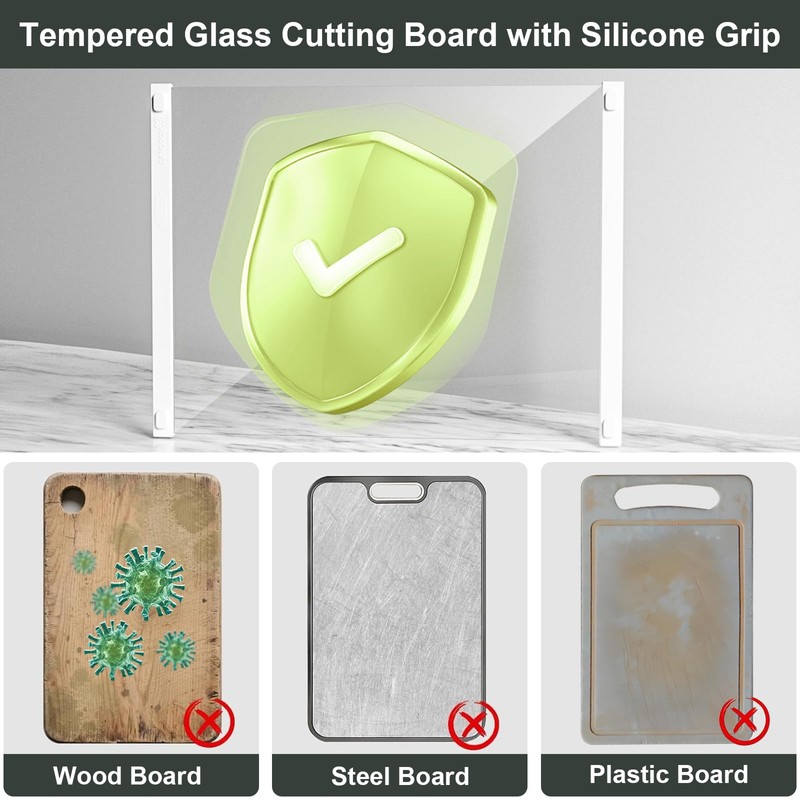 2Pcs Glass Cutting Boards for Kitchen(12x16" & 12x8"),Clear Tempered Glass