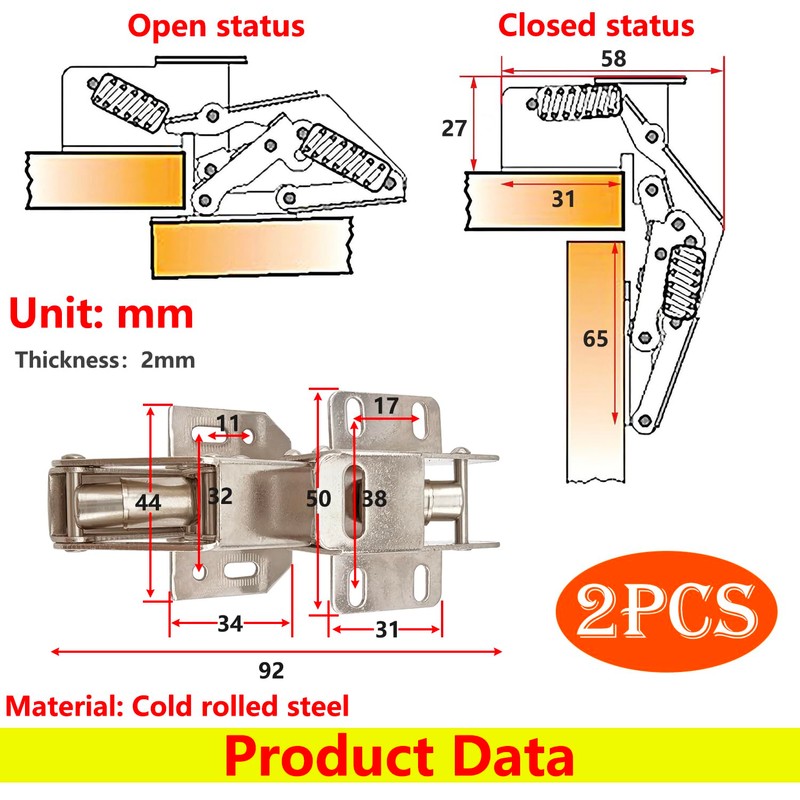 Qrity Cupboard Hinges - 2 Pack, 90 Degree Flap Hinges,