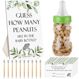 Colarr Baby Shower Guessing Game Guess How Many Peanuts Game Includes 1 Greenery Matching Standing Sign 1 Plastic Baby Candy Bottle 100 Guess Cards and 20 Pencils for Activity Shower Guess Game