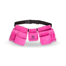 LAUTUS Pink Tool Belt/Pouch/Bag, Carpenter, Construction, Framers, Electrician |11 Pockets| 2 Steel Hammer Holders|