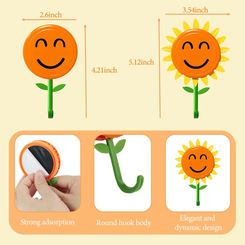 EleCharm Sunflower Wall Hook for Hanging 8.8Ib(Max), Retractable, 2-Pack