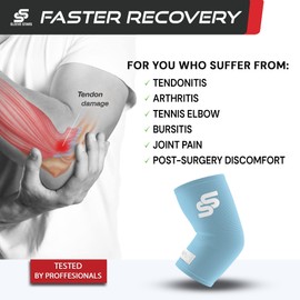 Sleeve Stars Elbow Compression Sleeve for Women & Men, Tendonitis Elbow Brace & Elbow Support for Pain & Arthritis, Tennis Elbow Sleeve Arm Protector Wrap for Golf & Sports (S-XXL) (L: 10"-12", Light Blue)