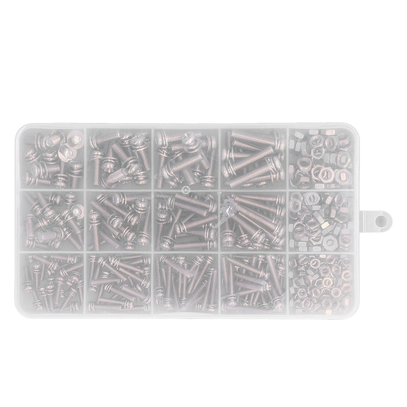 360pcs Screw Nut Set Stainless Steel Flat Washer Spring Washer