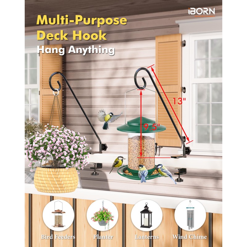 iBorn Deck Hook for Bird Feeder 13 Inch Hummingbird Feeder
