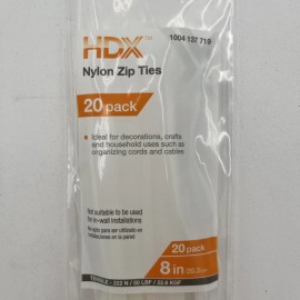 HDX NEW!! 100 HDX 8” White Nylon Zip Ties - (5) 20PKs - 1004 137 719