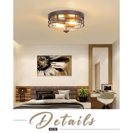 FEMILA Flush Mount Ceiling Light Fixture, 13" Farmhouse Industrial Ceiling Light for Bedroom Hallway Kitchen Porch Entryway, Oil Rubbed Bronze with Clear Glass,4FTJ55-F ORB