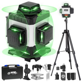 Laser Level, ZPD Laser Level with Tripod, 4 x 360 Self Leveling Laser Measuring Tool Green Lazer Level 16 Line Level Laser 360 Self Leveling for Construction, Home Renovation, Picture Hanging