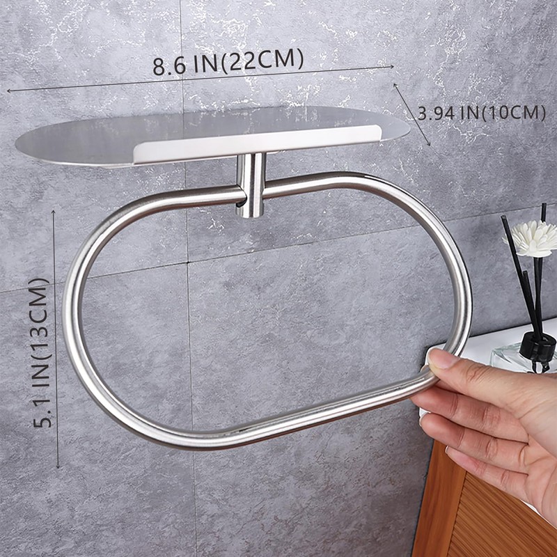 DIYZON Towel Ring with Shelf Steel Self, Stainless Steel Bath