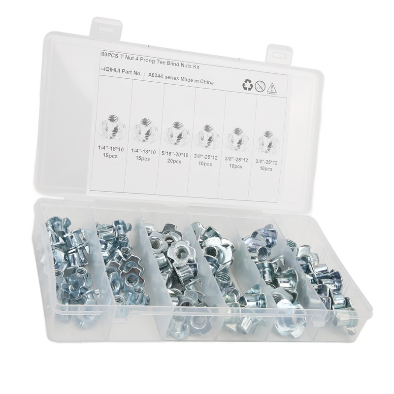 80Pcs T Nuts Carbon Steel Galvanized Layer Rust Resistant Sturdy