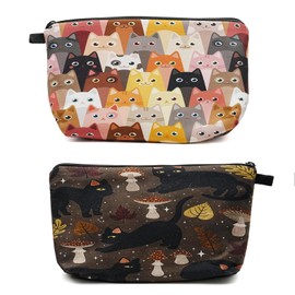 Small Makeup Bag 2Pcs, Cartoon Style Cosmetic Bag 2 Pack, Cute Makeup Pouch for Travel and Daily Use, Make Up Bag with Zipper