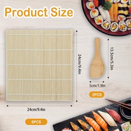 GTNCE 6 Pcs Bamboo Sushi Rolling Mat Set with 2 Rice Paddles, 24 x 24 cm Reusable Sushi Mat for Rolling Maki, Beginner Sushi Making Kit for Home Kitchen and Japanese Restaurants