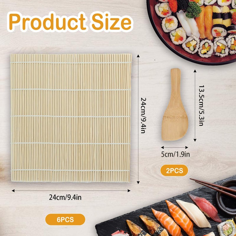 GTNCE 6 Pcs Bamboo Sushi Rolling Mat Set with 2