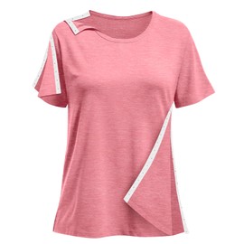 Post Shoulder Surgery Shirts for Women- Short Sleeve-Full Snap-Open Arm Shoulder Recovery Clothing Chemo Clothing (US, Alpha, Medium, Regular, Regular, Pink(05))