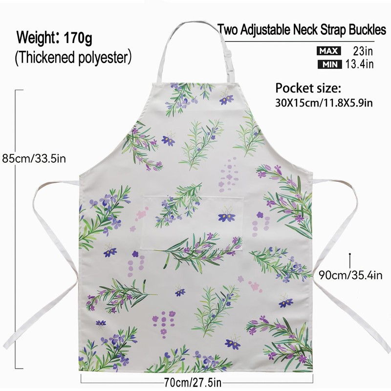 Adjustable Waterproof Kitchen Apron for Women with 2 Pockets, Cute