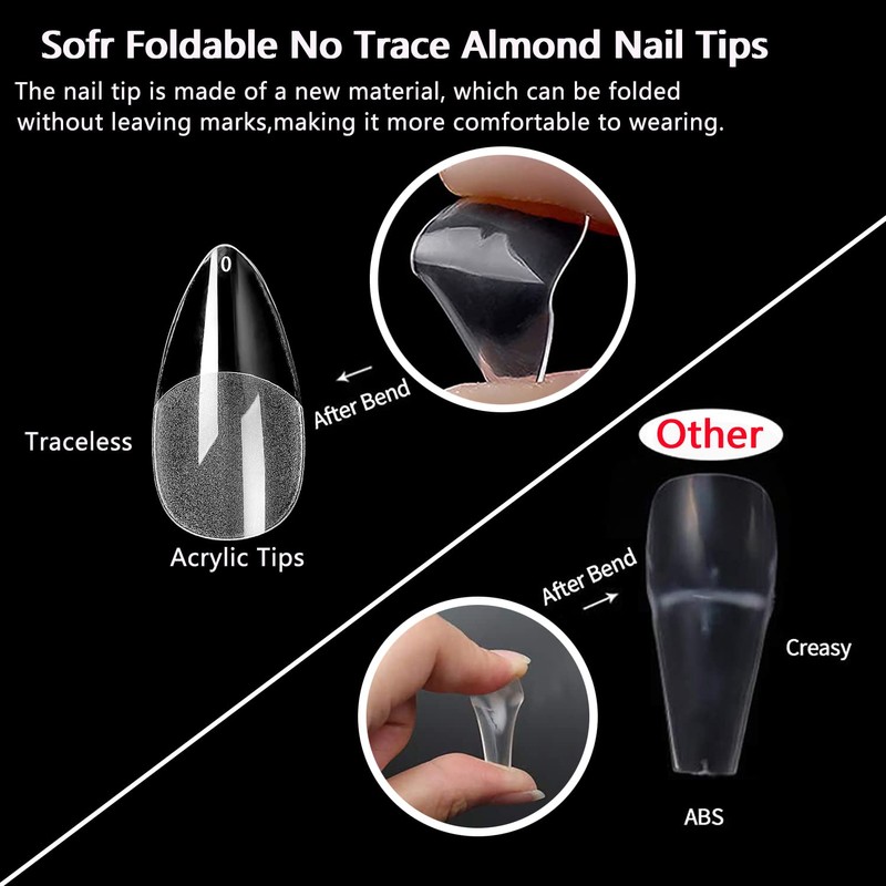 MAGIC ARMOR Pack of 120 Round Almond Nail Tips, Artificial