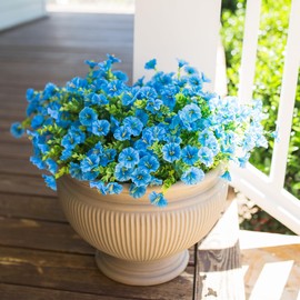 HyeFlora Artificial Fake Outdoor Flowers Plants for Spring Summer Decor, 12 Bundles Outside Silk Blue Morning Glory UV Resistant Look Real Faux Flowers for Front Door Patio Porch Yard Window Balcony