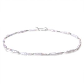 COYATE Freshwater Cultured Pearl Necklace | Stick & Baroque White Pearls 6-22mm | Hand-Carved 925 Silver Beads | 18"+2" Extender | Luxury Jewelry Gift for Women (Birthday, Mother's Day, Anniversary)