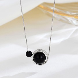 Hmzidz Dainty Black Onyx Necklace for Women,925 Sterling Silver Circle Pendant Necklace with Gemstone,Silver Chain Necklace Women Charm,Gifts for Girlfriend Wife Mum Her Christmas Mothers Day