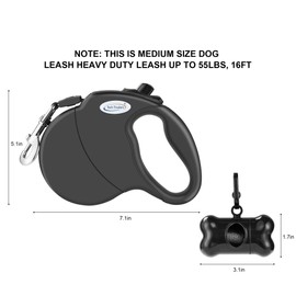 Dog Lead Retractable,5M Extendable Dog/Pet Leads/Leash with Waste Bag Dispenser and Poop Bags Extendable Tape Lead Belt for Dogs Pets Puppy up to 50KG/5m (110 lbs/16ft) 50kg-with waste bag Dispenser