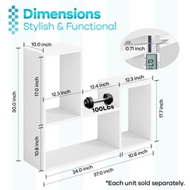 Kaboon Free-Form Modular Shelving Unit, Freestanding Bookcase 10 Inches Deep, Display Shelf Storage Organizer for Home Office, White