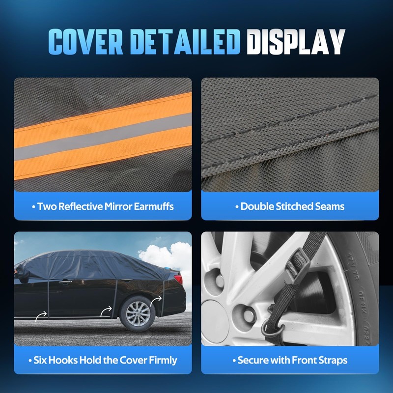 Holthly Half Car Cover Top for Sedan/Coupe/Cabrio, Windshield Cover for