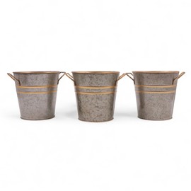 Hosley Set of 3 Zinc Finish Bucket/Pots with PVC Liner 5" Dia x 5" H, Ideal Gift for Floral Arrangements Wedding Home Office Party DIY Indoor Outdoor Garden Patio