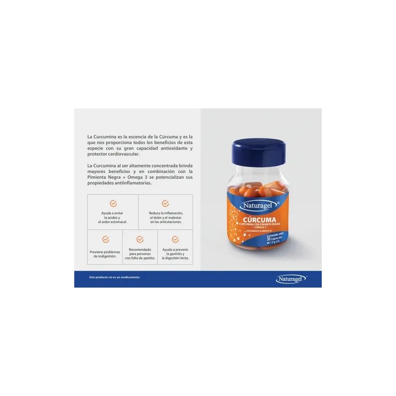 Naturagel Cúrcumacurcuminapimienta Negraomega 3 30 Cap Sabor Sin Sabor
