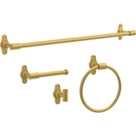 Franklin Brass Calloway (4-Pack) Bathroom Set Satin Gold 18" + 6" Towel Rack, Toilet Paper Holder, Hand Towel Holder, Towel Hook | 4-Piece Bath Hardware Accessories Set CLWY64-SG