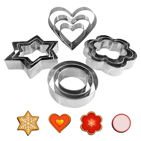 ENBRWAS 12-Piece Stainless Steel Cookie Cutter Set – Heart, Star,