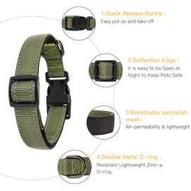 HEELE Dog Collar, Nylon Dog Collar, Reflective Dog Collar with Soft Neoprene Padded for Puppies, Small, Medium, Large Dogs, Green, L