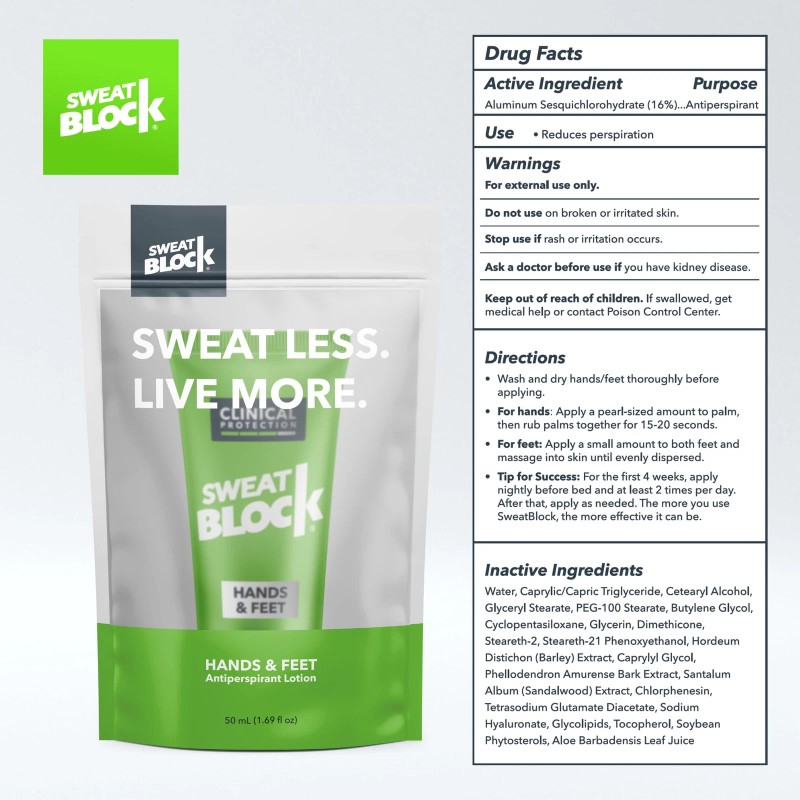 SweatBlock Antiperspirant Lotion for Sweaty Hands & Feet, Anti Sweat