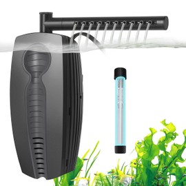 FEDOUR 165GPH Aquarium Filter U-V, 8W Adjustable Fish Tank Filter, U-V Submersible Internal Filter for 10-50 Gallon Tank, with Biochemical Cotton