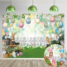 Easter Backdrop for Photography 7x5FT Spring Bunny Grass and Flower Colorful Egg Bokeh Background Easter Newborn Portrait Party Decorations Studio Props