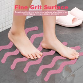 Bathroom Tub Anti-Slip Stickers 24 Pack Safety Tub Strip Decals with Premium Scraper for Tub Shower Stair Ladder Boat (Pink)