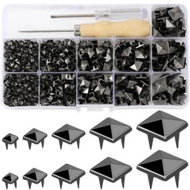 YORANYO 968 Pcs Assorted Sizes Square Pyramid Studs Prong Studs for Clothing Leather Rivet Kit Spikes and Studs for Leather Craft Clothing Belts Bags Shoes Bracelets Dog Collar Accessories (Gun Metal)