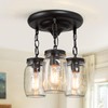 LALUZ Mason Jar Flush Mount Ceiling Light, 3-Light Black Farmhouse