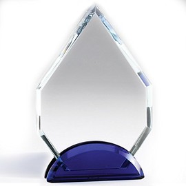 Customizable 8 Inch Arrowhead Optical Crystal Award with Blue Base with Personalization